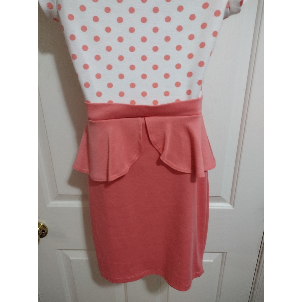 Polka Dot Peplum Y2K Business Casual Dress Coral/White Women's Size Small - Picture 10 of 11